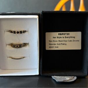Her Style Is Everything Black Onyx Gold Plated Ring Set